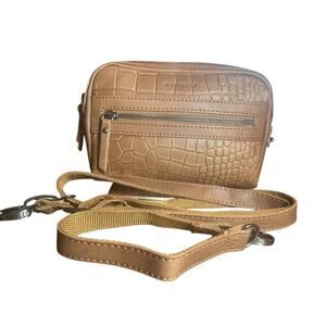 Burkely Leather Croco Pouch w/ Shoulder Strap crossbody Cognac croc embossed